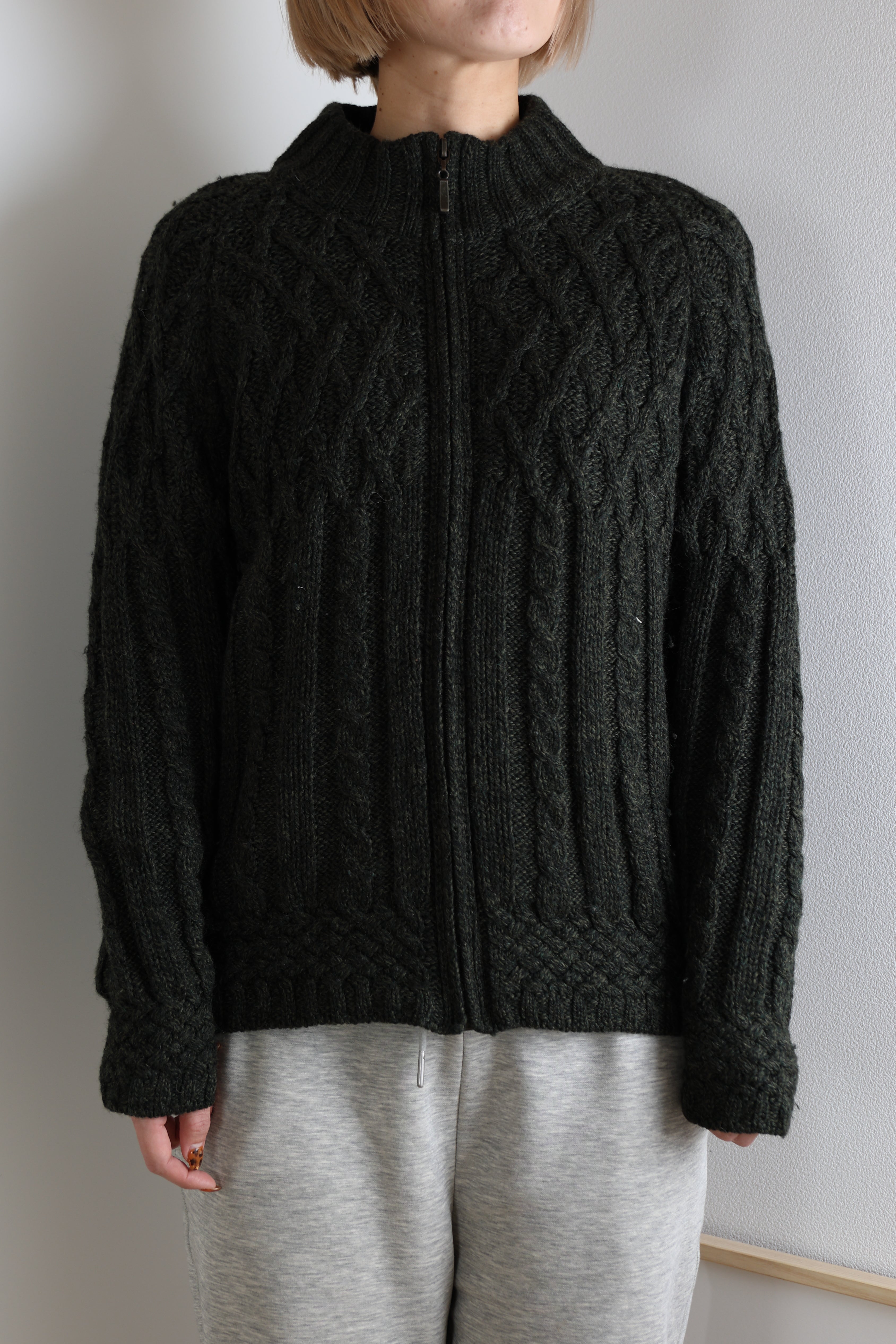 [ARAN CRAFTS] Zip Up Wool Knit [USED]