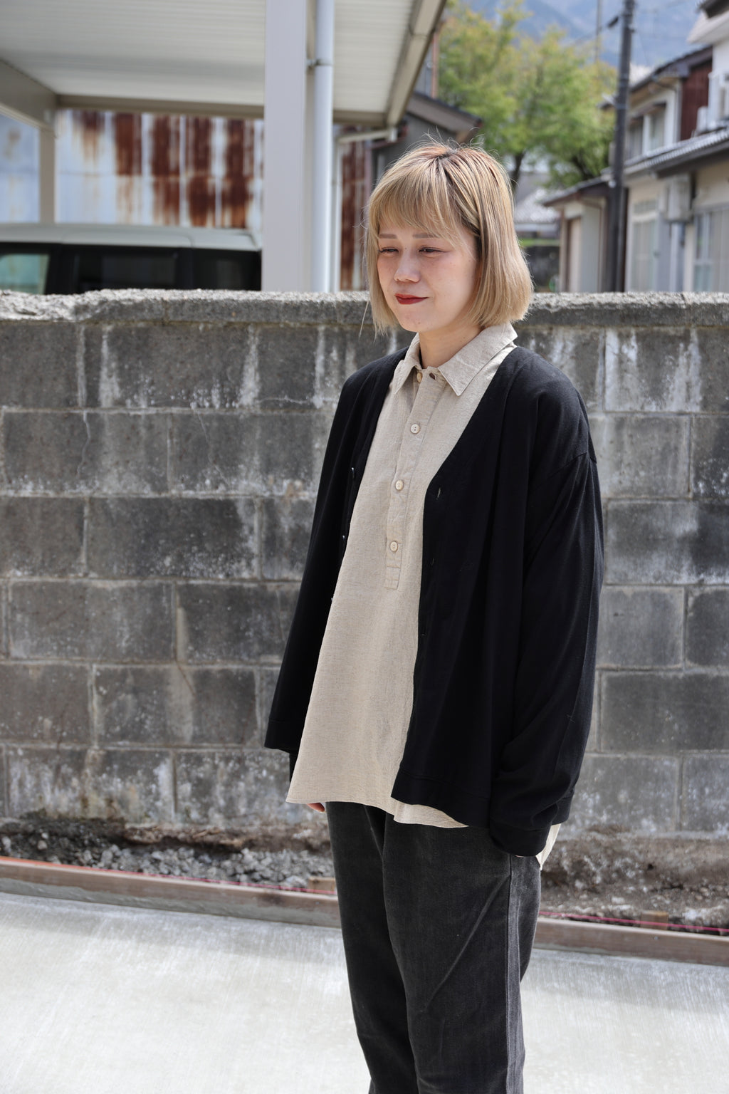 [River] COTTON×CASHMERE CARDIGAN　BLACK