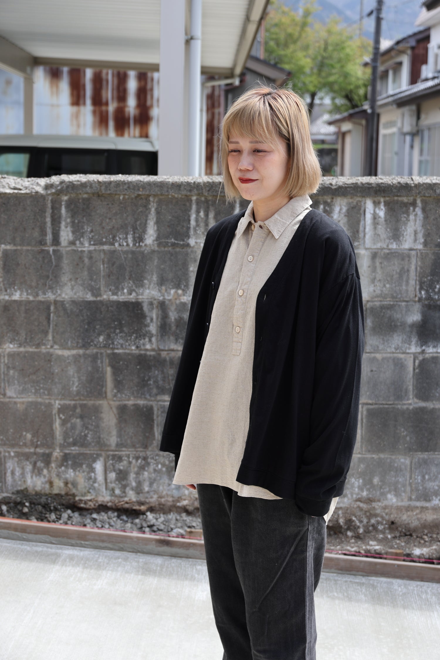 [River] COTTON×CASHMERE CARDIGAN　BLACK