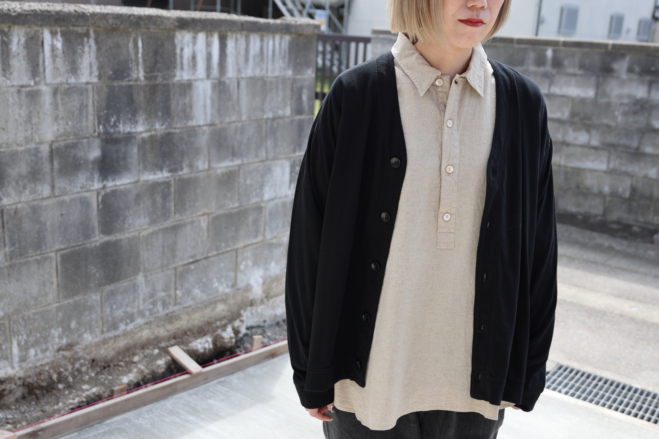 [River] COTTON×CASHMERE CARDIGAN　BLACK