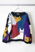 [MacMahon Knitting Mills] Crew Neck Knit-Cat Gathering [BLACK]