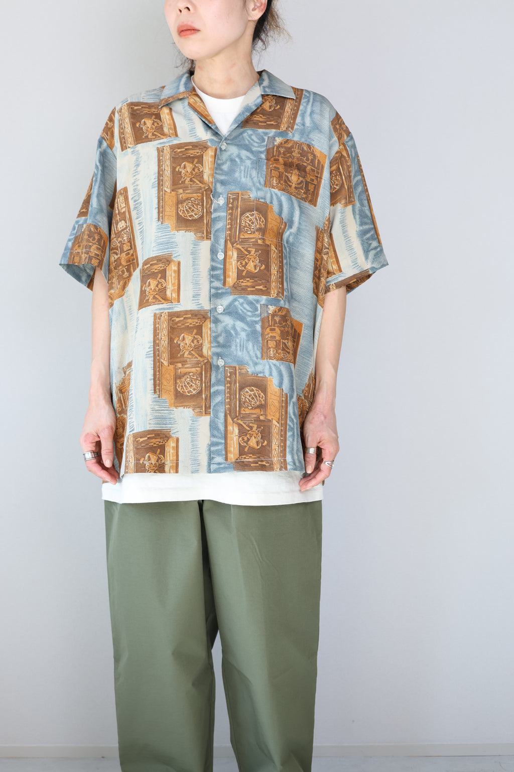 [Vanson] Open Collar Patterned Shirts S/S [USED]