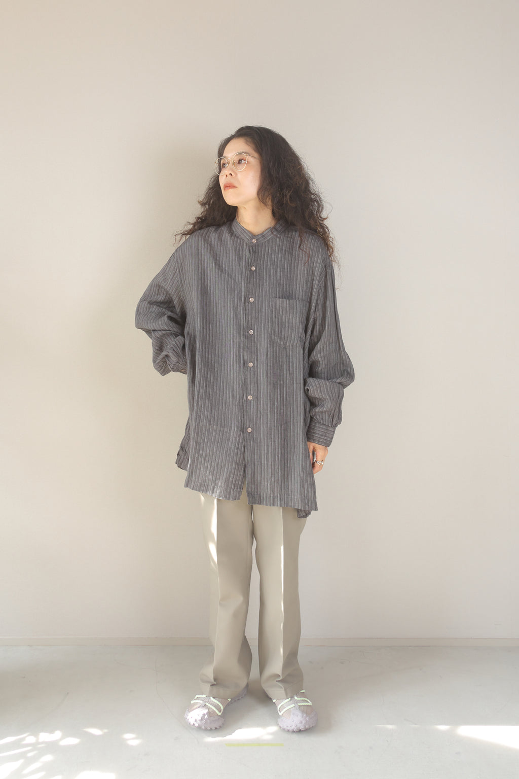 [PERRY ELLUS] Linen Banded Collar Shirts L/S [USED]