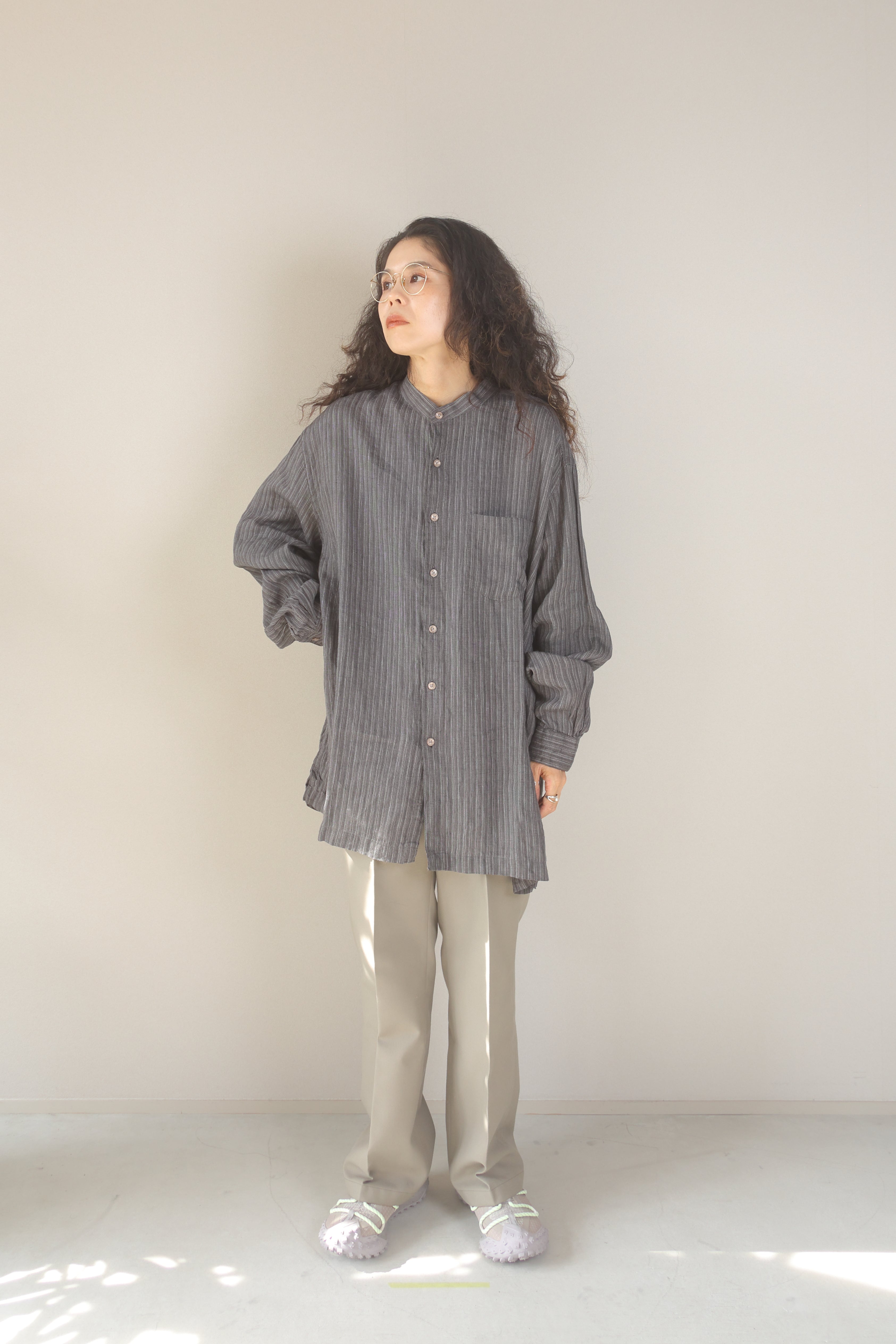 [PERRY ELLUS] Linen Banded Collar Shirts L/S [USED]