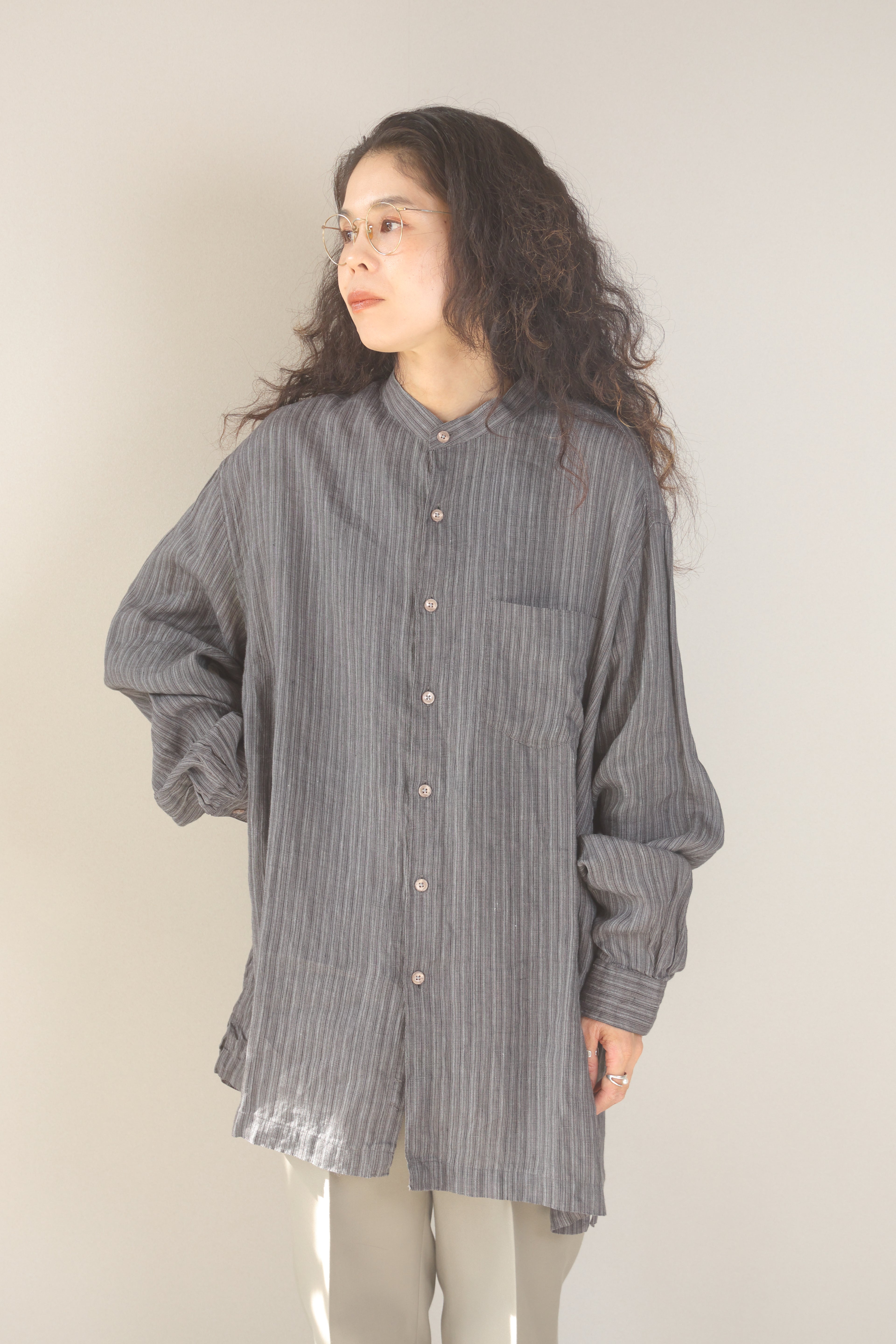 [PERRY ELLUS] Linen Banded Collar Shirts L/S [USED]